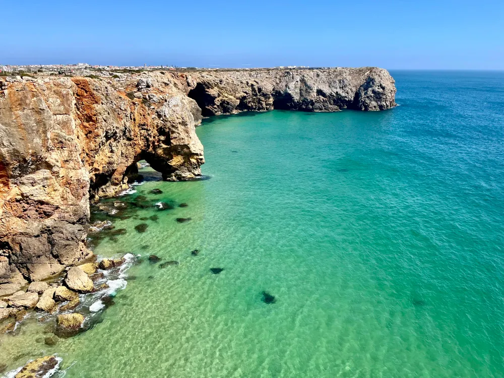 A beach near sagres, were the ocean transforms into a sea