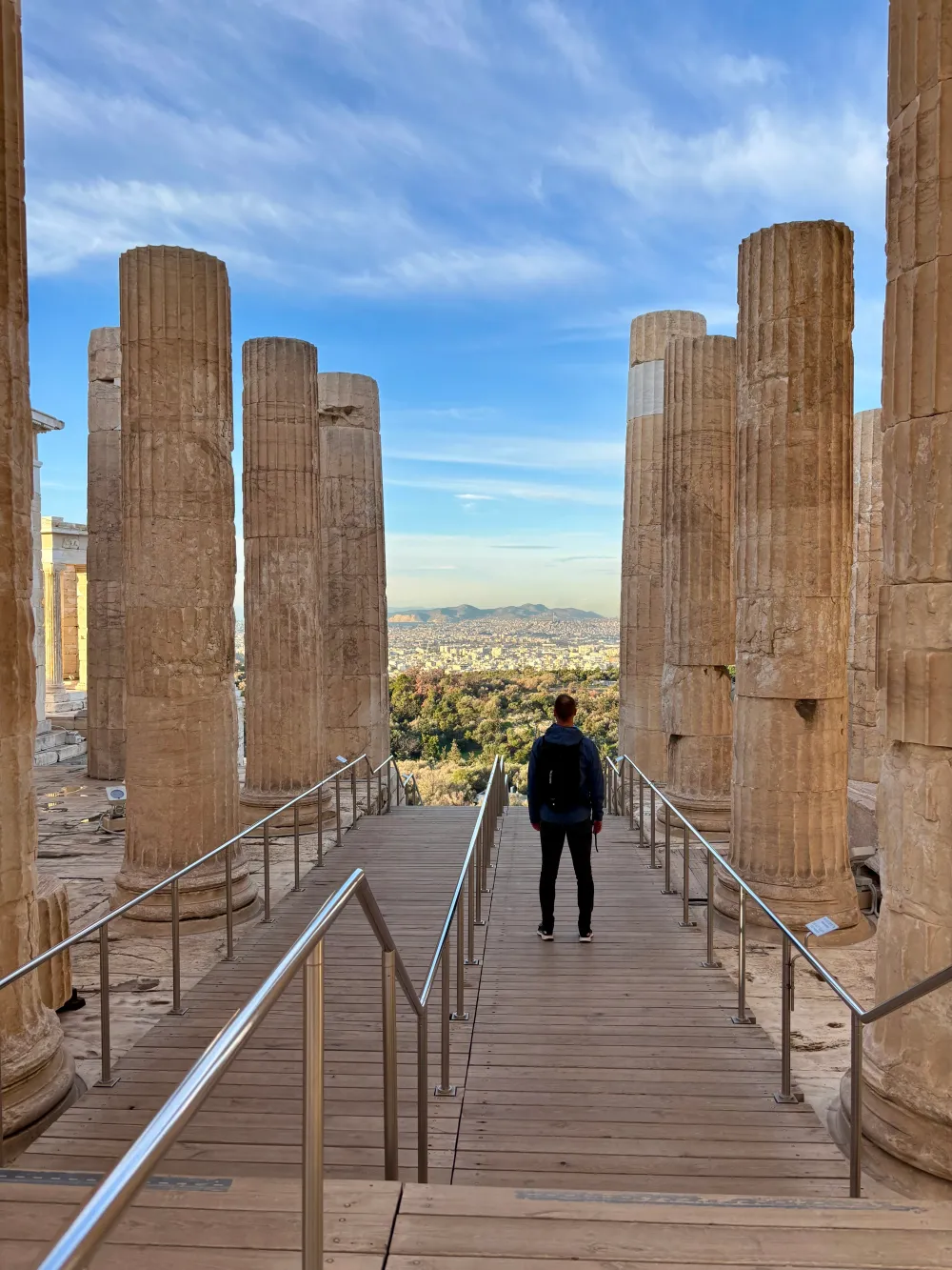 All alone in the entry of the Acropolis